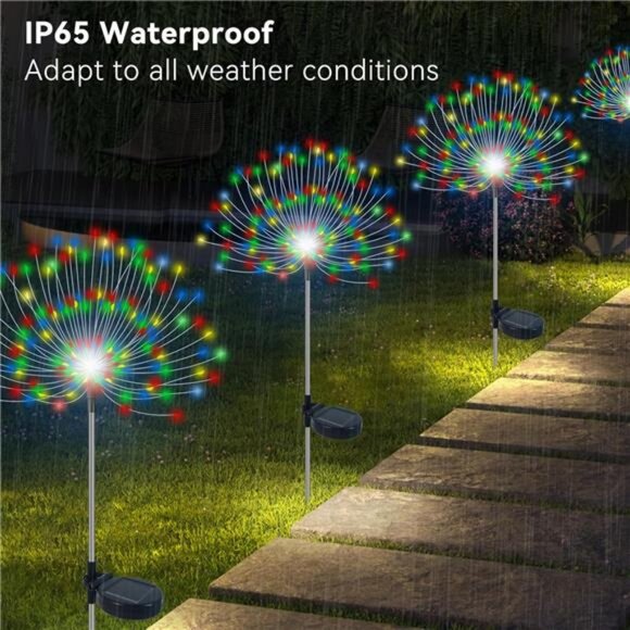 Solar Garden Lights Outdoor Waterproof, 2 Pack 120 LED Solar Firework Lights - Picture 3 of 7
